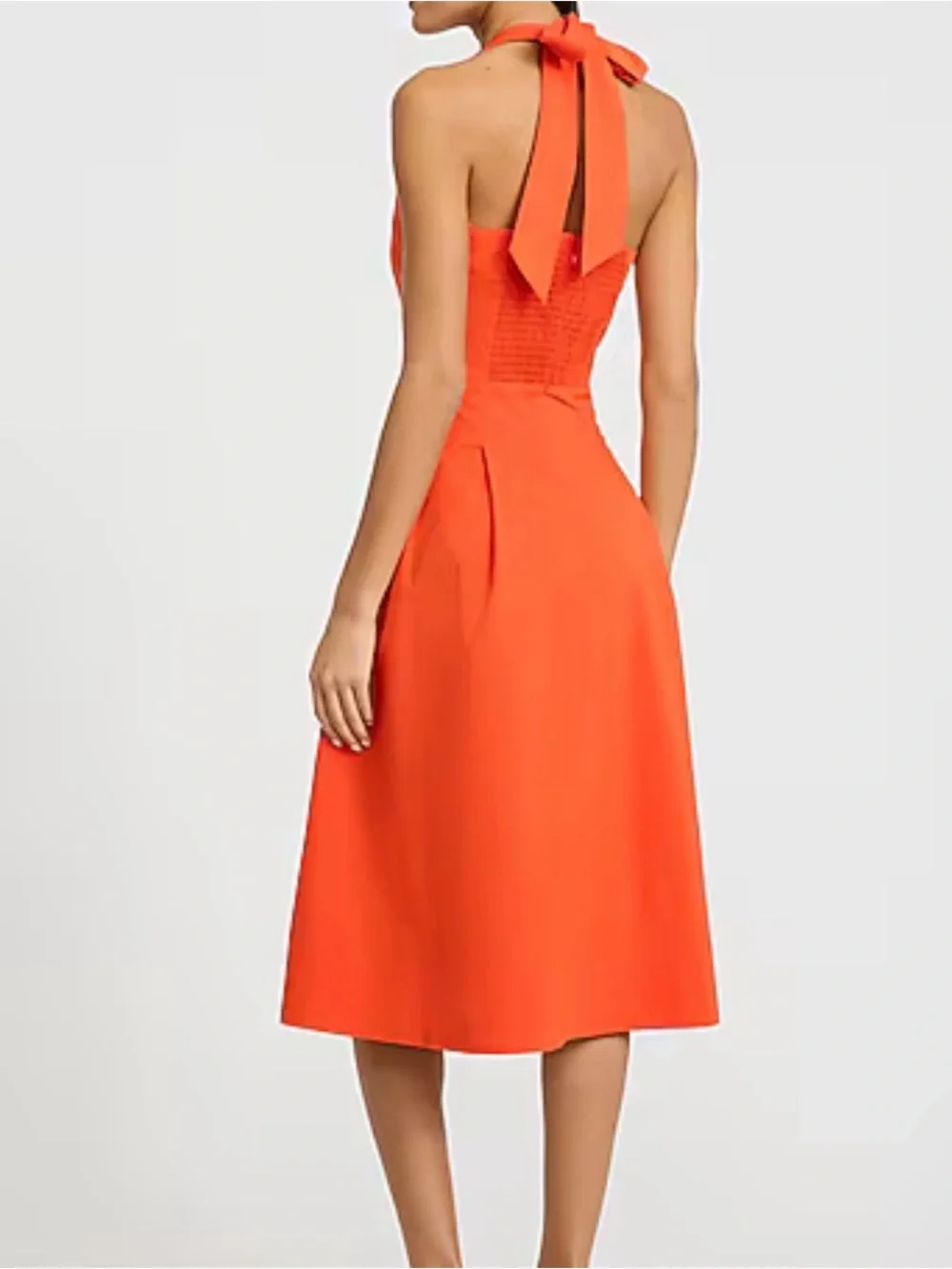 Express Poplin Tie Halter Square Neck Seamed Midi Dress with Pockets  NWT